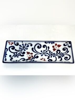 Pier 1 Imports Butterfly Blossom 12" X 5” Rectangular Serving Tray Platter Blue
